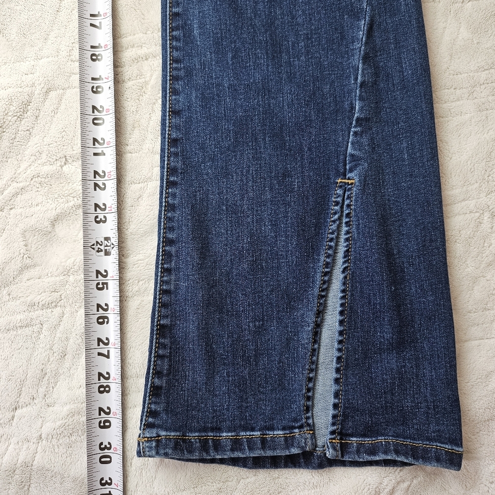 Sneak Peek Dark Wash Boho Flare Jeans with Side Slit & High Waist 26 - Picture 9 of 13